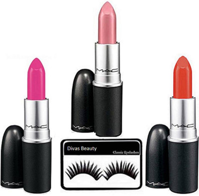 divas beauty Of Eyelashes, Mac Long Lasting Matte Finish Lipstick Set Of 3(Set of 4)