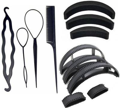 

JAGTEK Combo Set 12 Pcs Hair Styling tool kit / 4 pcs Diy kit , 3 pcs hair volumizer , 5 pcs hair bumpit all in one combo(Set of 12)