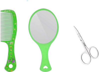 

Majik Hair Comb With Hand Mirror For Women Makeup Use & Mustache/Beard / Eyebrow/Nose Hair Trimming Scissor For Men And Women(Set of 3)