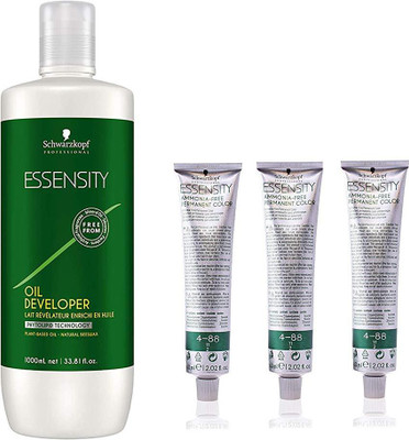 

Schwarzkopf Essensity Hair Color (Tube No. 4-88 Medium Brown Red Extra) 60ml each (3 Tubes) + 1 Essensity Developer 1000 ml(Set of 4)