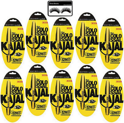 

divas beauty Eyelashes, Colossal Longwear Black Kajal Pack Of 10(Set of 11)