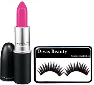 

divas beauty Eyelashes with Mac Pink Shade Matte Finish Lipstick(Set of 2)