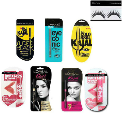 

Unbox Maybelline, Lakme & Loreal 5 Kajal + 2 Lip Balm (Set of 8)(Set of 8)