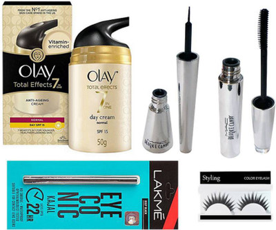 

Styling Eyelashes With Mac Brooke Candy Eyeliner & Mascara And Eyeconic Kajal & Olay Total Effect 7 in one Anti-Ageing Cream 50 gm(Set of 5)