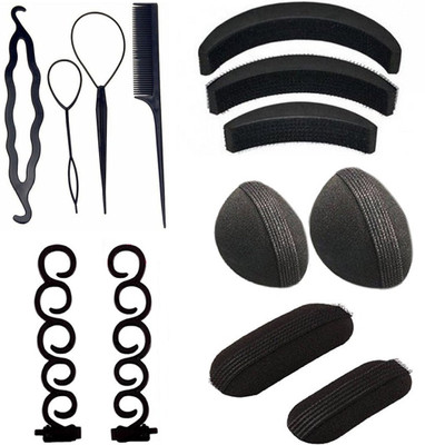 

JAGTEK Combo Set 13 Pcs Hair Styling tool kit / 4 pcs Diy kit , 3 pcs hair volumizer , 2 pcs hair base banana bumpit 2 pcs hair base tictack clip , 2 pcs braid tools all in one combo(Set of 13)