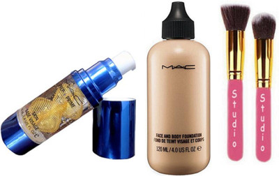 

Studio Make up Brush Set of 2, Mac Face and Body Foundation, Prep+Prime Base Visage Primer(Set of 4)