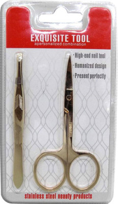

BOXO Scissors With Pluker For Nails And Hair, Nail Cuticle Scissor And Eyebrow plucker Tool Salon Use For Women And Girls, Golden(Set of 2)
