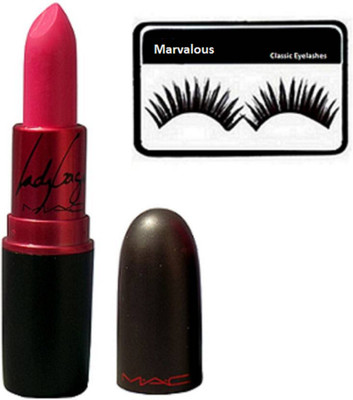 

Marvalous Eyelashes with Mac Ladygaga Matte Finish Pink Lipstick(Set of 2)