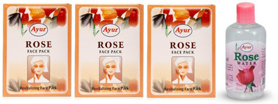 

Ayur Herbals Rose Face Pack, 100g each (Pack of 3) + 1 Rose Water(Set of 4)