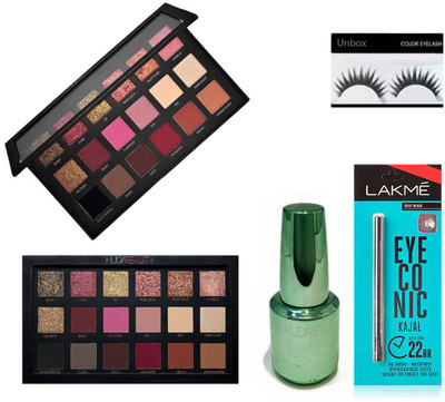 

UnBox Imported combo of Huda beauty rose gold edition set 2, Huda beauty nailpaint, Maybelline kajal & Eyelashes (Set of 5)(Set of 5)
