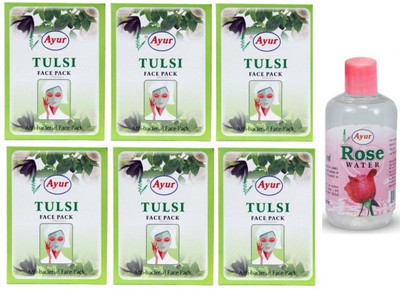 

Ayur Herbals Tusli Face Pack, 25g each (Pack of 6) + Rose Water (200ml)(Set of 7)