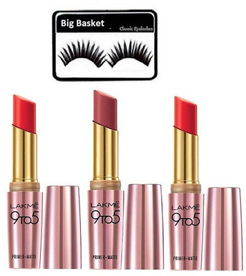 

big basket Eyelashes, Lipstick (Pack Of 3)(Set of 4)