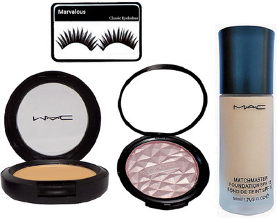 

Marvalous eyelashes , mac match master foundation , studio fix powder plus compact with fit me beauty makeup illuminator(Set of 4)