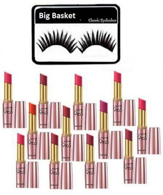 

big basket Eyelashes & 9to5 Lipstick Pack of 12(Set of 13)