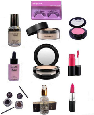 

Longlasting Eyelashes &SPF 15 Foundation, Loose Powder Compact, One Shade Blusher Compact, Compact, Skin Highlighter, Pink Lipgloss & Lipstick, Radiance Face Primer, Hello Kitty Eyeliner(Set of 10)
