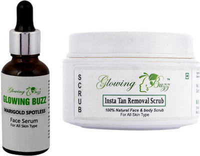 

Glowing Buzz Combo of marigold face serum and insta tan removal scrub(Set of 2)
