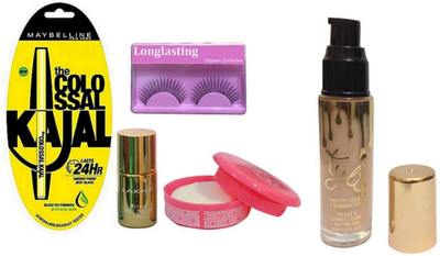 

Longlasting Eyelashes, Colossal Kajal, Nail Polish, Nail Remover, Kylie Matte Liquid Foundation(Set of 5)