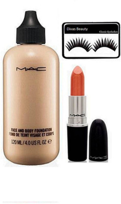 

divas beauty Eyelashes, Face And Body Foundation, Orange Lipstick(Set of 3)