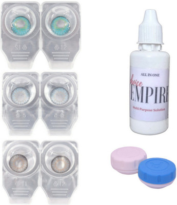 

Choice Empire 3 Pair Zero Power Monthly Contact Lens With Solution & Case - Aqua - Blue - Grey Color Lens Monthly Contact Lens(0 Power, Aqua, Blue, Grey, Pack of 3)