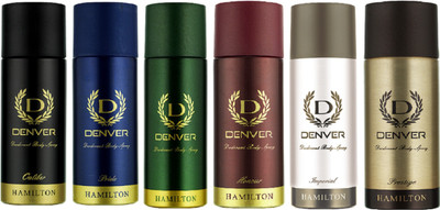 

Denver Caliber & Pride & Hamilton & Prestige & Honour & Royal Oud (165ml Each) Combo Pack Of 6 Deodorant Spray - For Men(990 ml, Pack of 6)