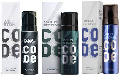 

Wild Stone CODE TITANIUM DEODORANT 120 ML+ CODE PLATINUM DEODORANT 120 ML+ CODE STEEL DEODORANT 120 ML Deodorant Spray - For Men(120 ml, Pack of 3)