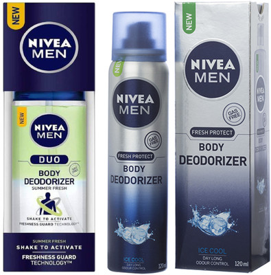 

Nivea MEN DUO SUMMER FRESH BODY DEODORIZER 100 ML+MEN ICE COOL BODY DEODORIZER 120 ML Deodorant Spray - For Men & Women(120 ml, Pack of 2)