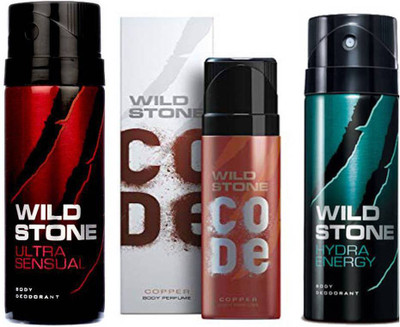 

Wild Stone ULTRA SENSUAL DEODORANT 150 ML+ CODE COPPER DEODORANT 120 ML+ HYDRA ENERGY DEODORANT 150 ML Deodorant Spray - For Men(150 ml, Pack of 3)