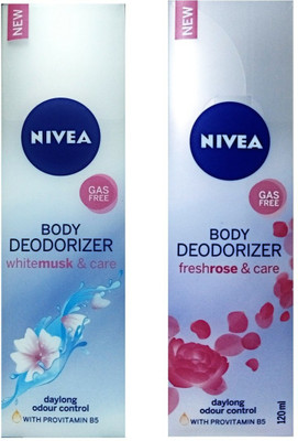 

Nivea Body Deodorizer- freshRose & Care + Body Deodorizer- WhiteMusk & care. Deodorant Spray - For Women(240 ml, Pack of 2)