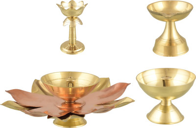 Magic's Max Brass (Pack of 4) Table Diya Set(Height: 6 inch)