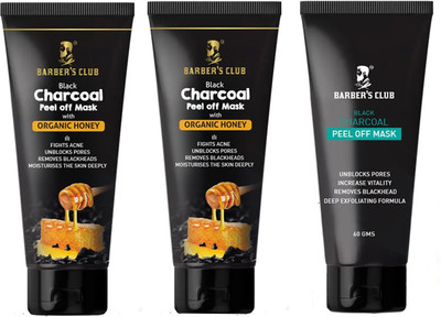 

Barber's Club Charcoal Peel Off Mask x1 & Charcoal Honey Peel Off Mask x2- Skin Detox, Skin Brightening, Antibacterial - 60 gms Each(180 g)