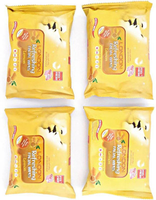 

London Refreshing FACIAL WIPES [ ORIGINAL PRODUCT ] 100% NATURAL, HYGENIC & REFRESHING WET WIPES [ 25 WIPES PER PACK ] 4 LEMON PACK(Pack of 25)