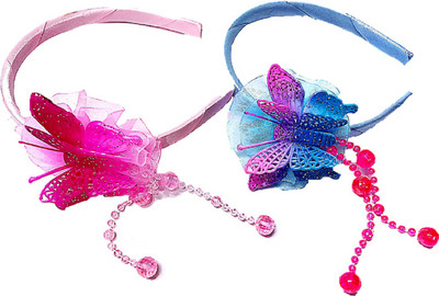 

Proplady Fluorescent Partywear Butterfly Hairband Combo ( 2piece set) Shimmery finish & Crystal danglers Hair Band(Pink, Blue)