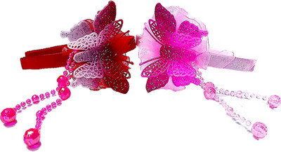 

Proplady Fluorescent Partywear Butterfly Hairband Combo ( 2piece set) Shimmery finish & Crystal danglers Hair Band(Red, Pink)