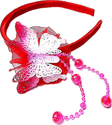 

Proplady Fluorescent Partywear Butterfly Hairband with Shimmery finish & Crystal danglers Hair Band(Red, Silver)