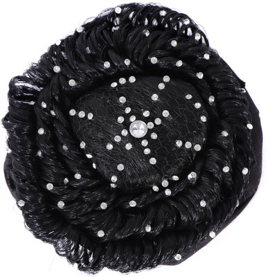 

HONBON Artificial Juda Hair Accessories For Women and Girls with Stone Work Juda For Festives Designer Stone Bridal Wedding Hair Extension Juda Accessories Bun(Black)