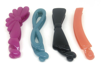 

Khubsurat Premium Banana Clip / Banana Claw Clip, Set of 4 Pieces of 4 Color 4 Designs, Smooth Touch Feel, Length 11 Centimeters Banana Clip, Hair Clip(Multicolor)