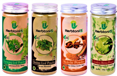 

HerbtoniQ 100% Natural Bhringraj Leaf Powder,Brahmi Leaf Powder,Mulethi Powder,Colorless Henna Powder For Hair Pack (Set Of 4)(600 g)