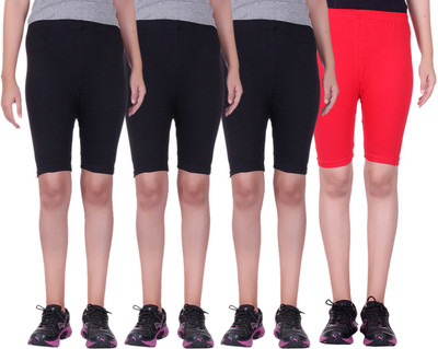 

Alisha Short For Girls Sports Solid Cotton Lycra Blend(Multicolor, Pack of 4, Black;red