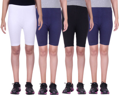 

Alisha Short For Girls Sports Solid Cotton Lycra Blend(Multicolor, Pack of 4, Black;navy;white
