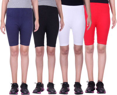 

Alisha Short For Girls Sports Solid Cotton Lycra Blend(Multicolor, Pack of 4, Black;navy;red;white