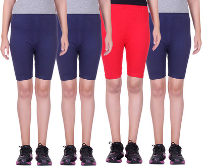 

Alisha Short For Girls Sports Solid Cotton Lycra Blend(Multicolor, Pack of 4, Navy;red
