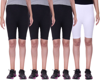 

Alisha Short For Girls Sports Solid Cotton Lycra Blend(Multicolor, Pack of 4, Black;white
