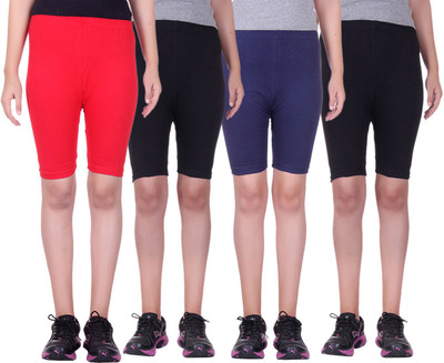 

Alisha Short For Girls Sports Solid Cotton Lycra Blend(Multicolor, Pack of 4, Black;navy;red