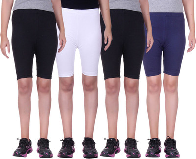 

Alisha Short For Girls Sports Solid Cotton Lycra Blend(Multicolor, Pack of 4, Black;navy;white