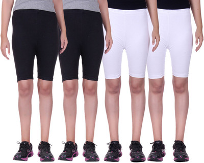 

Alisha Short For Girls Sports Solid Cotton Lycra Blend(Multicolor, Pack of 4, Black;white