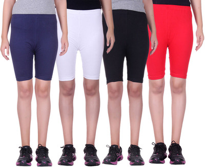 

Alisha Short For Girls Sports Solid Cotton Lycra Blend(Multicolor, Pack of 4, Black;navy;red;white