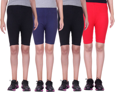 

Alisha Short For Girls Sports Solid Cotton Lycra Blend(Multicolor, Pack of 4, Black;navy;red