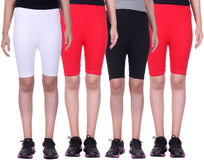 

Alisha Short For Girls Sports Solid Cotton Lycra Blend(Multicolor, Pack of 4, Black;red;white