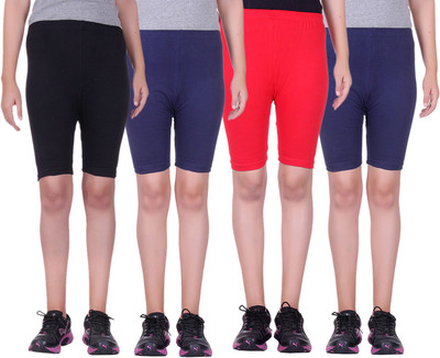 

Alisha Short For Girls Sports Solid Cotton Lycra Blend(Multicolor, Pack of 4, Black;navy;red