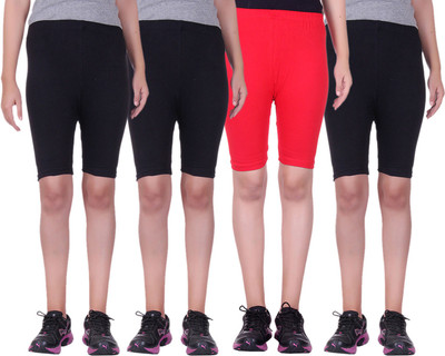 

Alisha Short For Girls Sports Solid Cotton Lycra Blend(Multicolor, Pack of 4, Black;red